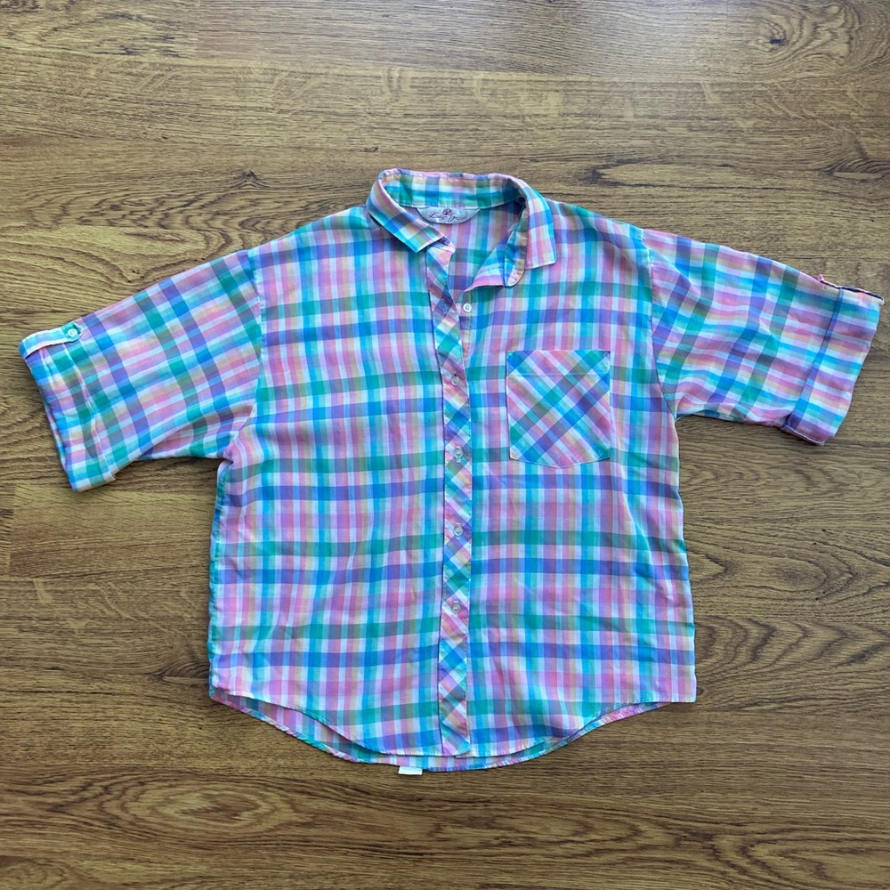Vintage pink plaid cowgirl button up